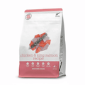 Chicken and king salmon dry cat food bag